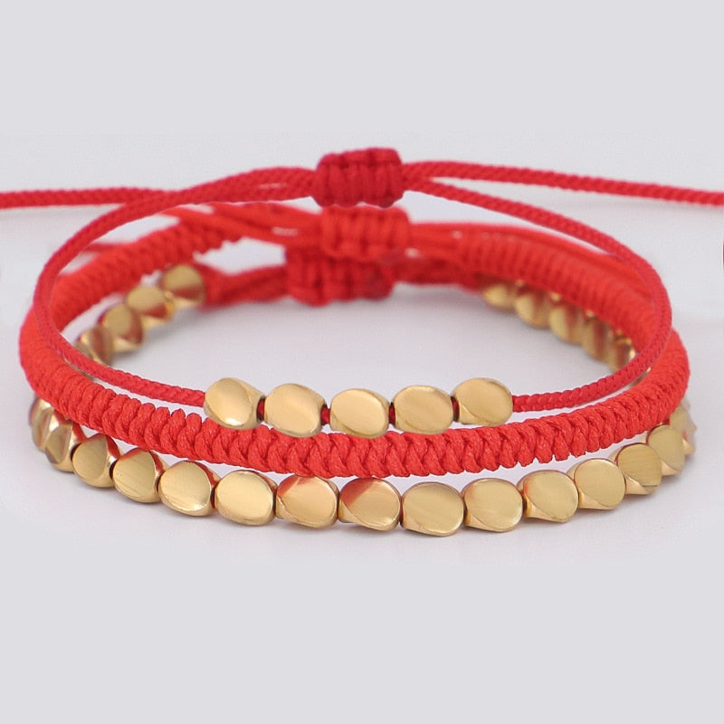 Tibetan and Buddhist Braided Handmade Copper Beads Bracelet Red Tibetan Buddhist Bracelet