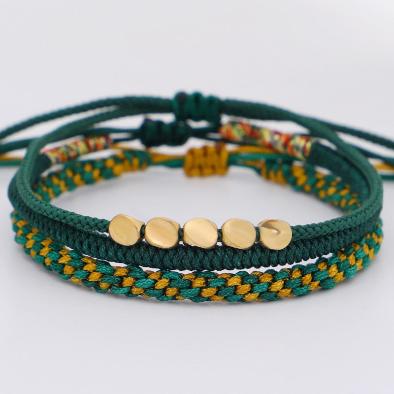 Tibetan and Buddhist Braided Handmade Copper Beads Bracelet Green Tibetan Buddhist Bracelet