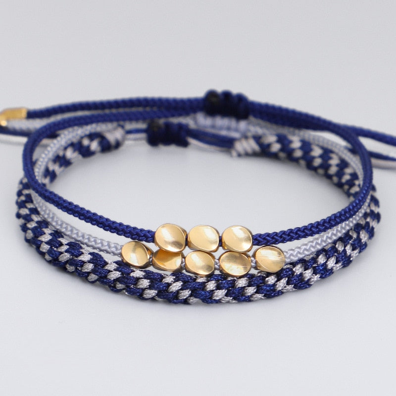 Tibetan and Buddhist Braided Handmade Copper Beads Bracelet Blue and Grey Tibetan Buddhist Bracelet