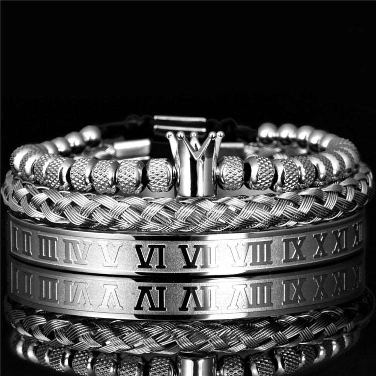 Roman Royal Crown Bracelet for Men Silver Crown Set Men's Bracelet