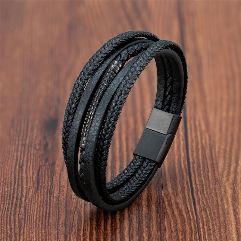 Multilayer Braided Viking Bracelet for Men Black 2 Men's Bracelet