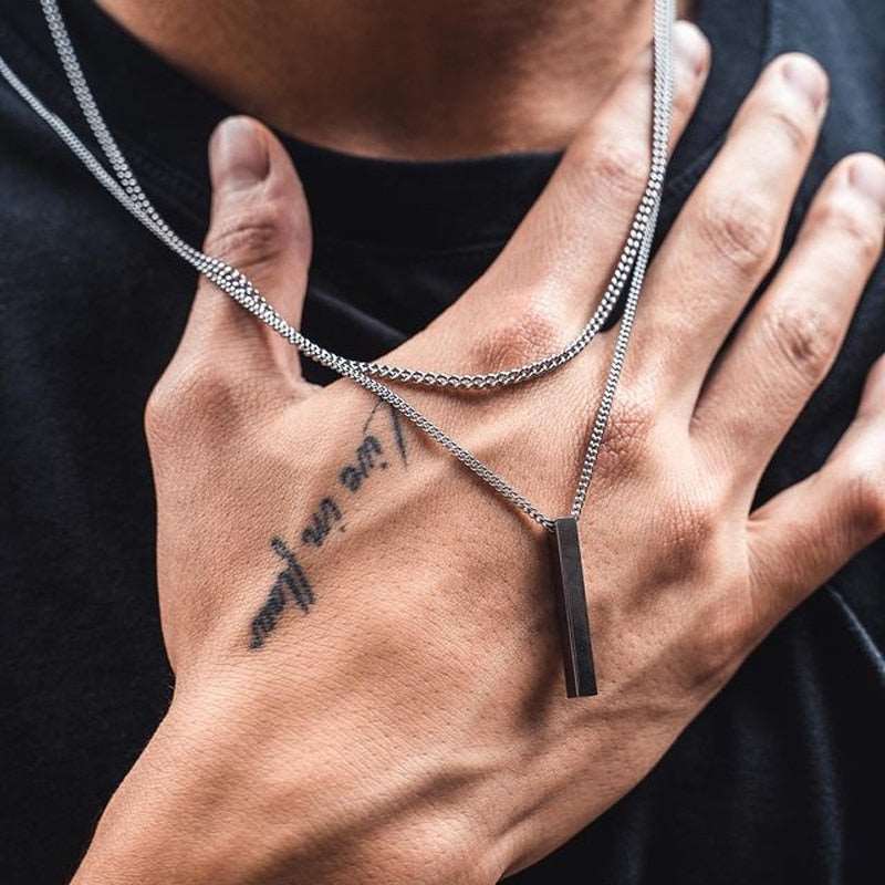 Rectangle 3D Bar Pendant Necklace for Men Men's Necklace