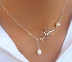 Cross Leaves Simulated Pearl Necklace Pearl Leaves Women's Necklace