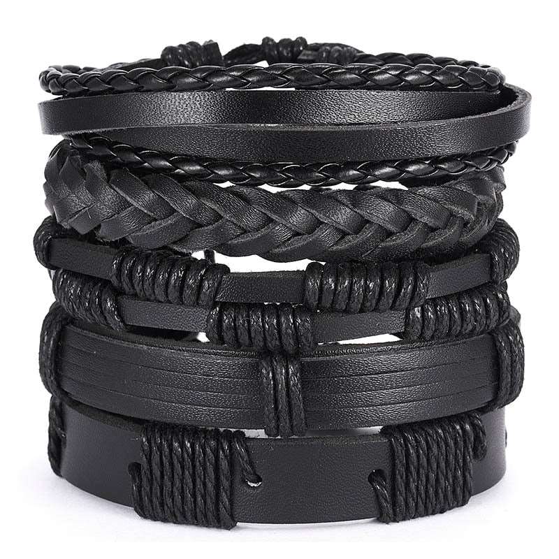 Multilayer Leather Braid Bracelets for Men with Star, Leaf and Owl Bangles Style 3 20cm Adjustable Men's Bracelet