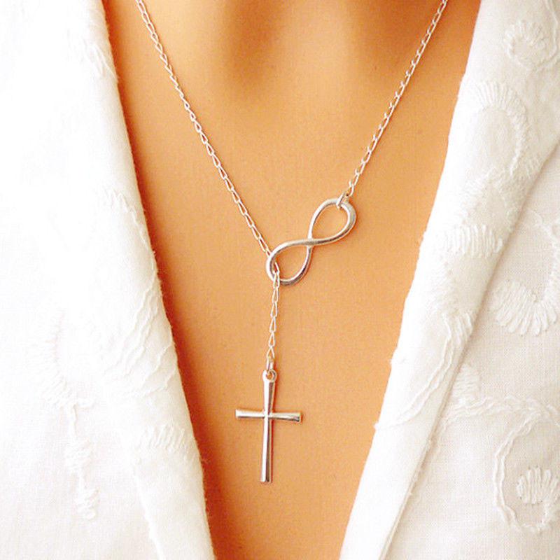 Cross Leaves Simulated Pearl Necklace Infinity & Cross Women's Necklace
