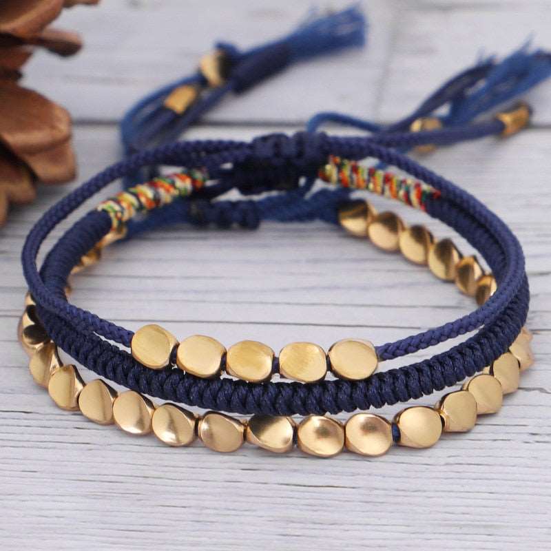 Tibetan and Buddhist Braided Handmade Copper Beads Bracelet Blue Tibetan Buddhist Bracelet