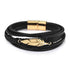 Men's Leather Bracelet with Magnetic Clasp Black & Gold - Style 3 Men's Bracelet