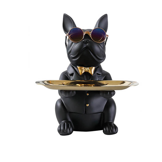 Decorative Bulldog Statue with Storage Tray Black A Bulldog Decorative Bulldog Statue
