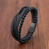 Men's Leather Bracelet with Magnetic Clasp Black - Volcanic Stones 1 Men's Bracelet