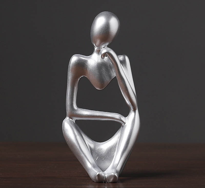 Abstract Thinker Figurine Sculpture Silver - Head on Knuckle Abstract Figurine