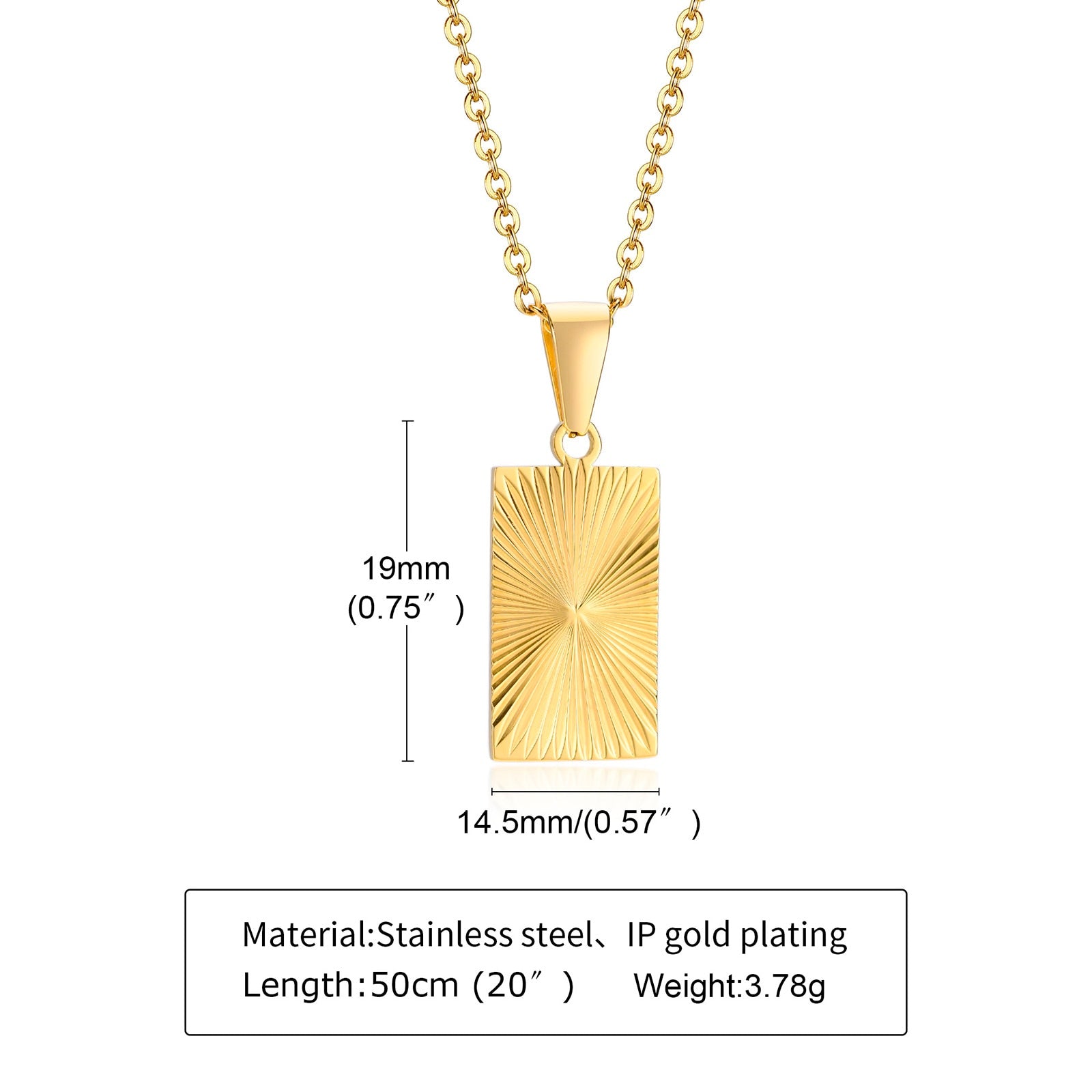 Gold Plated Embossed Rays Necklace for Men Men's Necklace