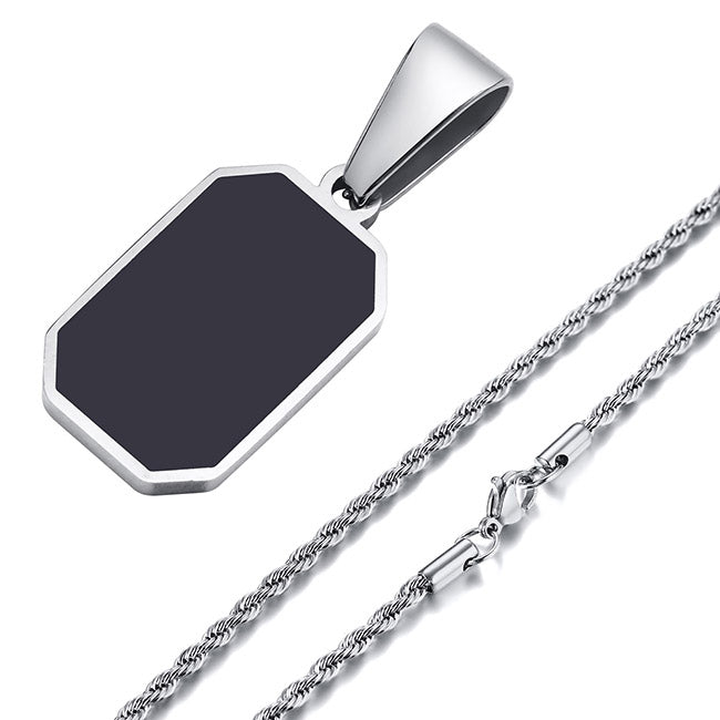 Geometric Black Rectangle Necklace Silver A Men's Necklace