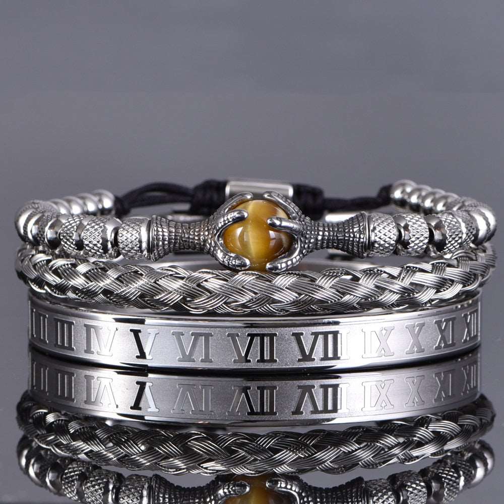 Natural Tiger Eye Stone Bracelet Set for Men Gold Set - Numbers Men's Bracelet