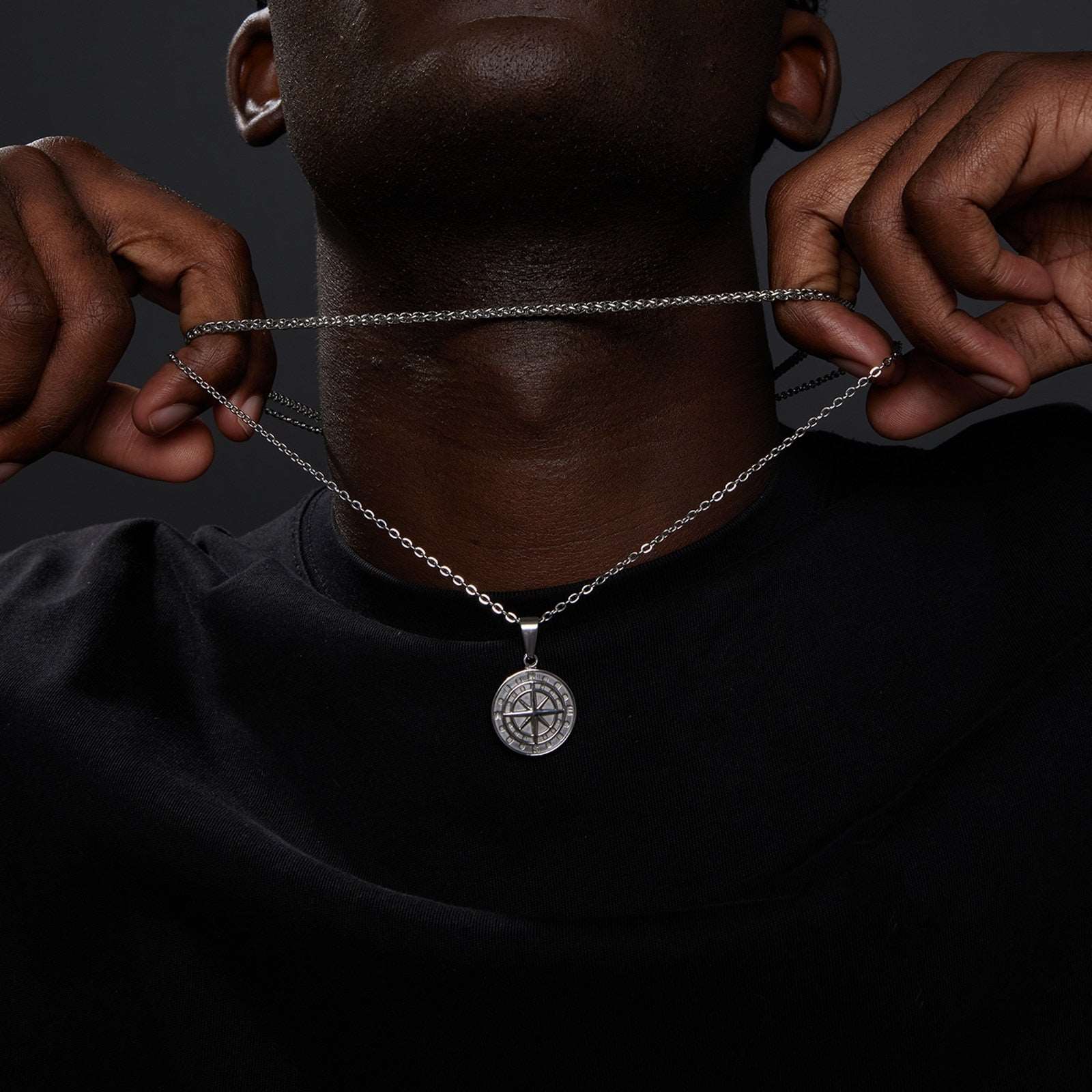 Layered Necklaces for Men, Sailing Travel Compass Pendant Men's Necklace