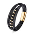 Men's Leather Bracelet with Magnetic Clasp Black & Gold - Style 4 Men's Bracelet