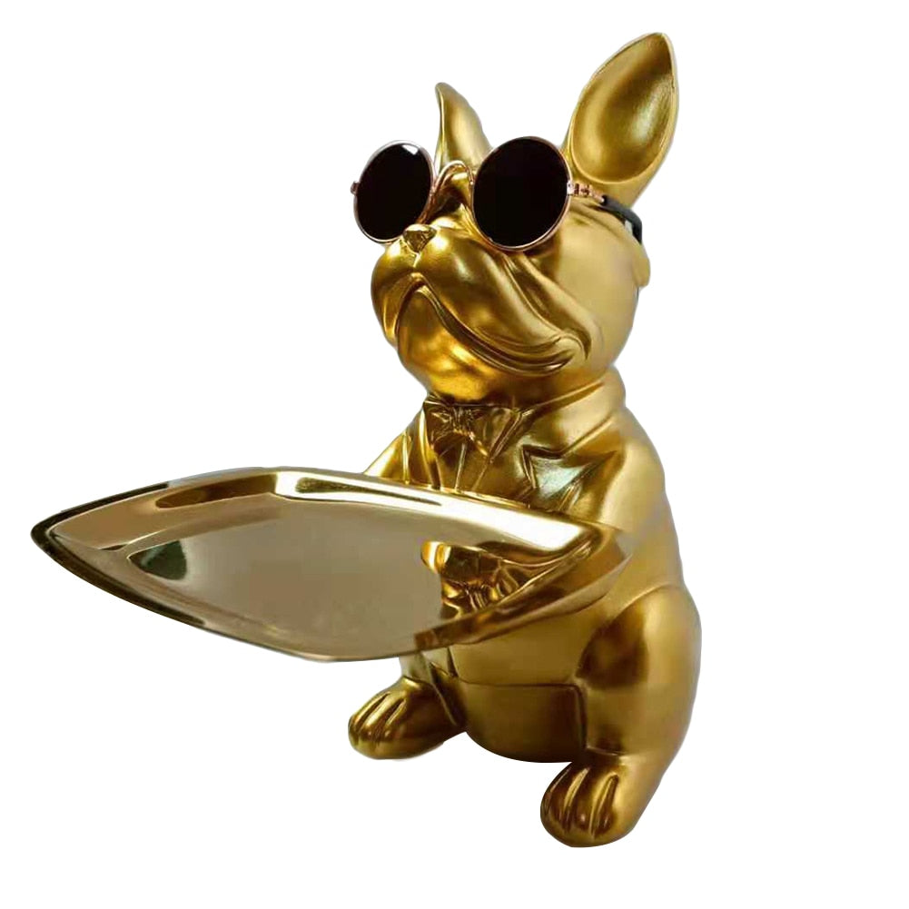 Decorative Bulldog Statue with Storage Tray Gold Bulldog Decorative Bulldog Statue
