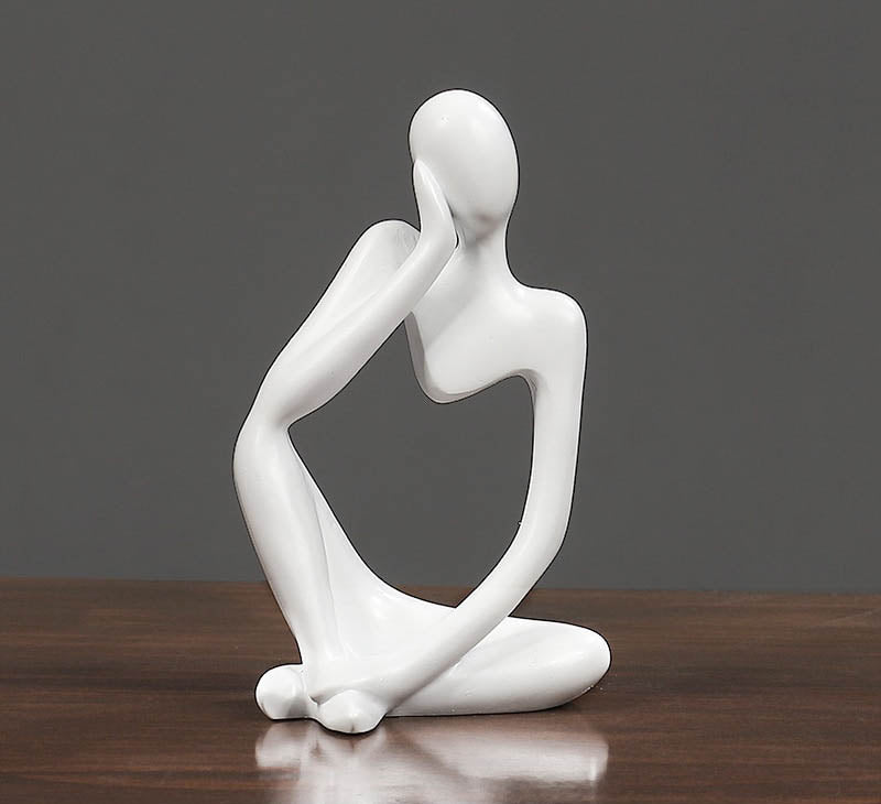 Abstract Thinker Figurine Sculpture White - Pensive Abstract Figurine