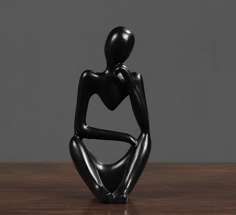 Abstract Thinker Figurine Sculpture Black - Head on Knuckle Abstract Figurine