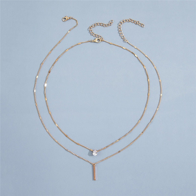 Crystal Geometric Gold Color Pendant Necklace Set Women's Necklace