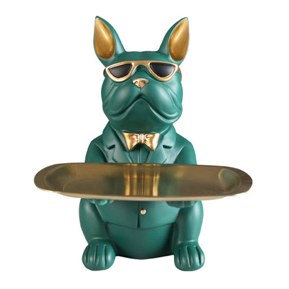 Decorative Bulldog Statue with Storage Tray Green B Bulldog Decorative Bulldog Statue