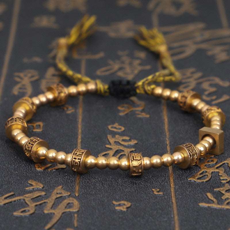 Tibetan Proverbs Braided Bracelet Gold Tibetan Buddhist Bracelet