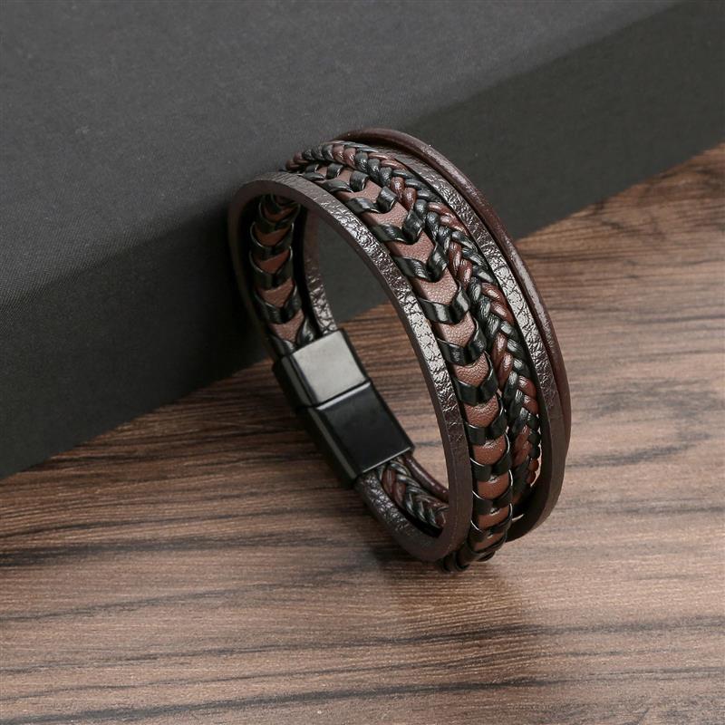 Leather Bracelet for Men with Magnetic Clasp Brown - Style 1 Men's Bracelet