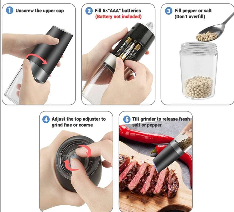 Salt and Pepper Automatic Grinder with LED Light Kitchen Dining & Bar