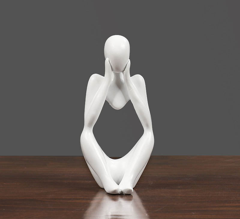 Abstract Thinker Figurine Sculpture White - Cupping Face Abstract Figurine