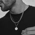 Layered Necklaces for Men, Sailing Travel Compass Pendant Silver Curb Men's Necklace
