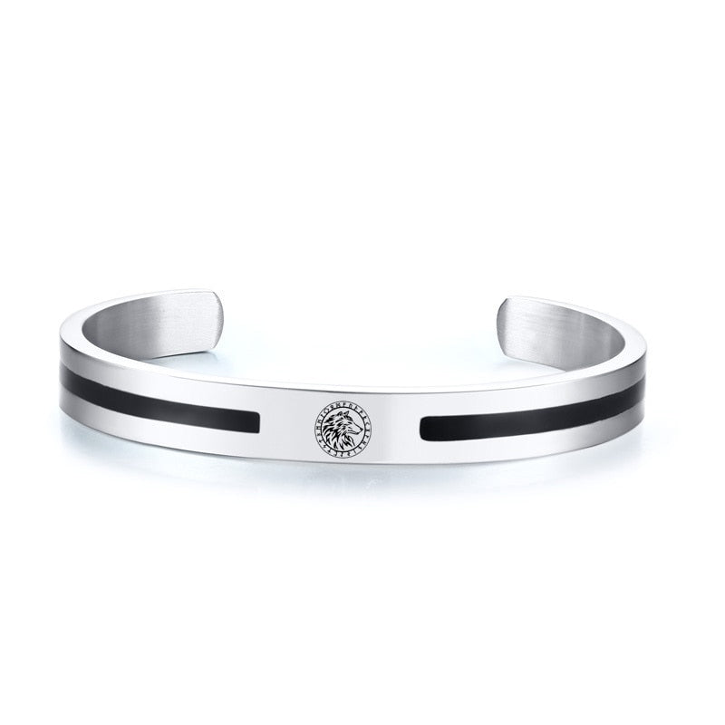 Viking Bangle, Silver-Tone Cuff Bracelet Lone Wolf - Silver Men's Bracelet