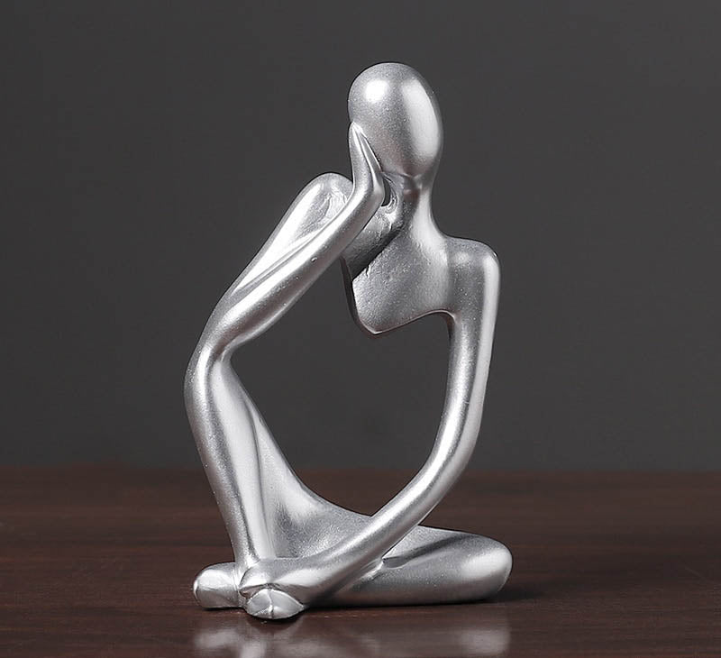 Abstract Thinker Figurine Sculpture Silver - Pensive Abstract Figurine