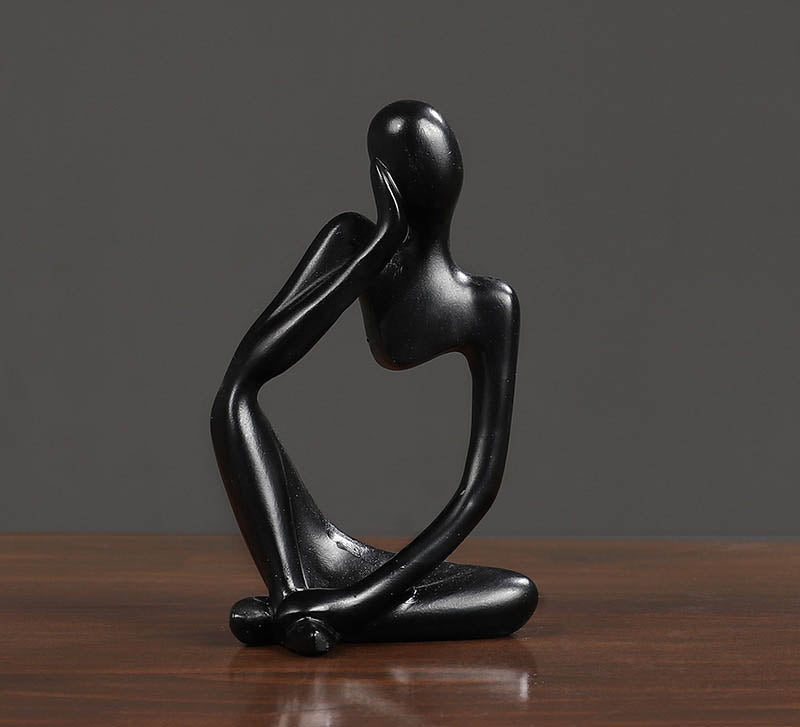 Abstract Thinker Figurine Sculpture Black - Pensive Abstract Figurine