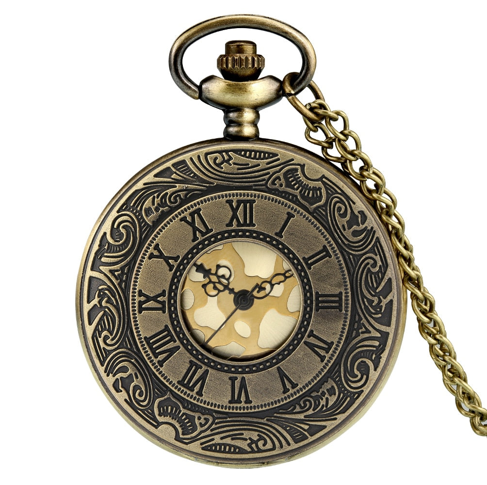 Vintage Pocket Watch Pendant - Unisex Bronze with Necklace Chain C Pocket Watch & Chain Pocket Watch
