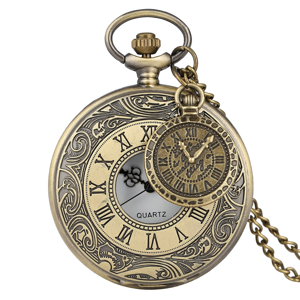 Vintage Pocket Watch Pendant - Unisex Bronze with Necklace Chain D Pocket Watch & Chain Pocket Watch