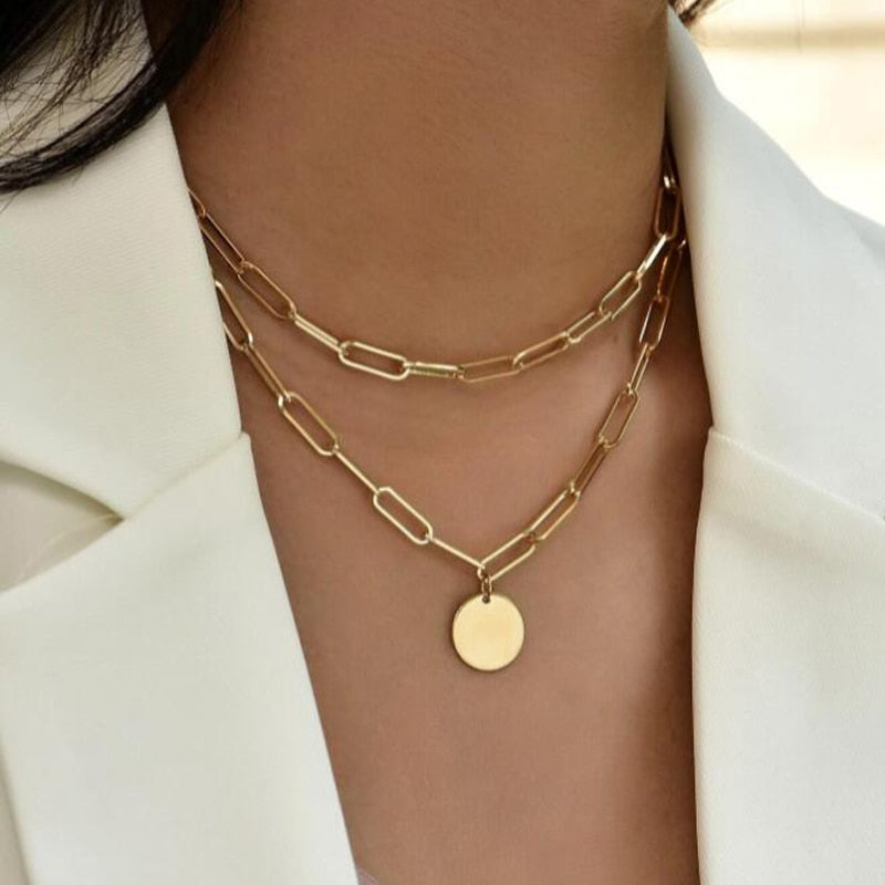 Crystal Geometric Gold Color Pendant Necklace Set Gold 1 Women's Necklace