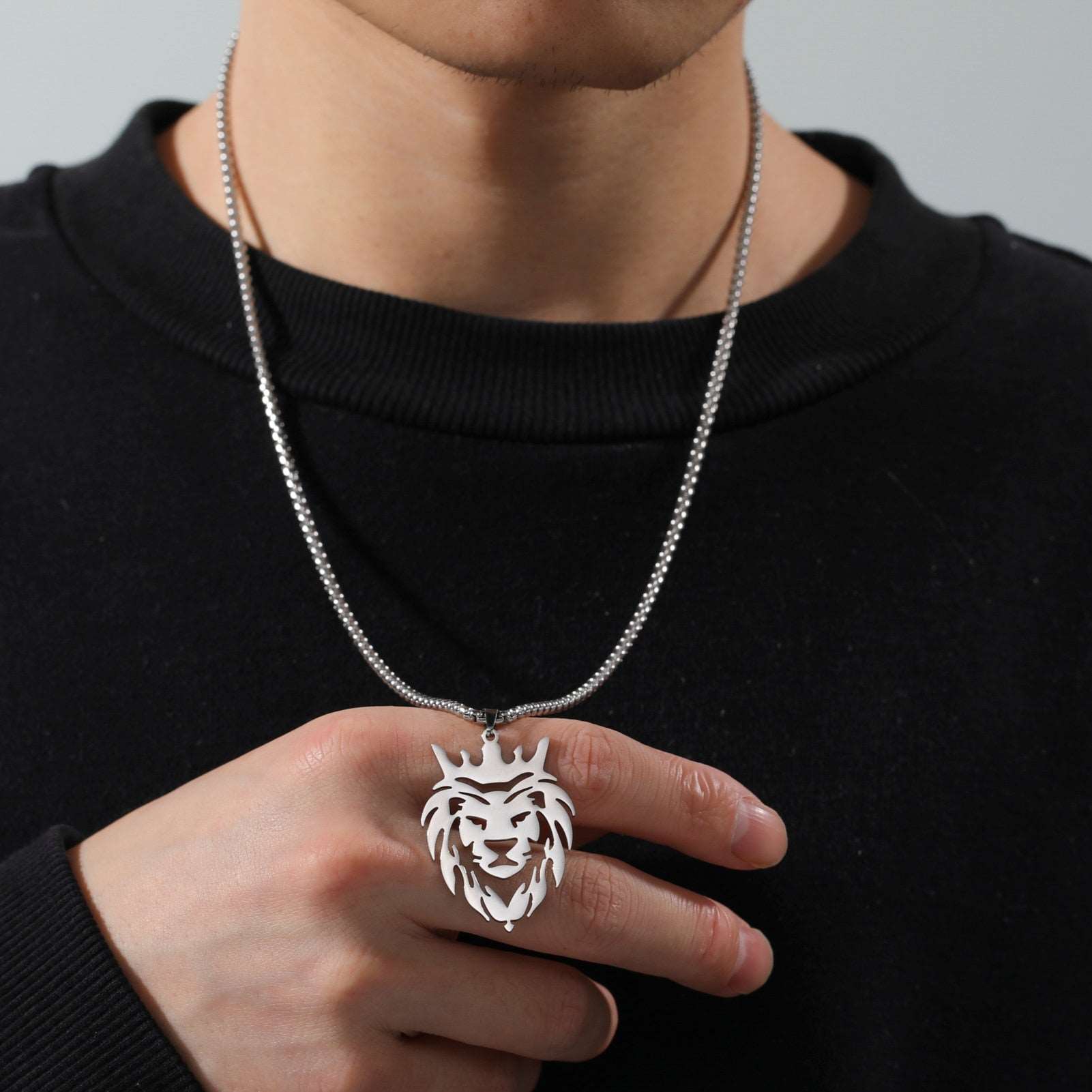 Lion with Royal Crown Chain Necklace Men's Necklace
