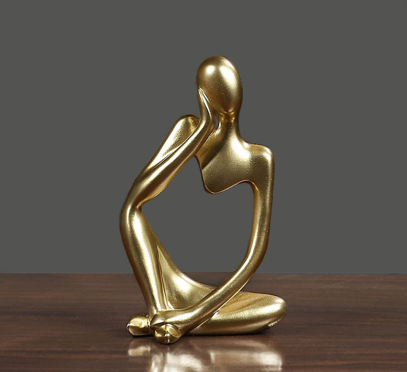 Abstract Thinker Figurine Sculpture Golden - Pensive Abstract Figurine