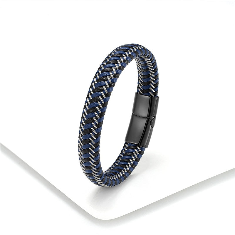 Leather Rope Bracelet For Men Leather Rope Black/Blue - Black Clasp Men's Bracelet