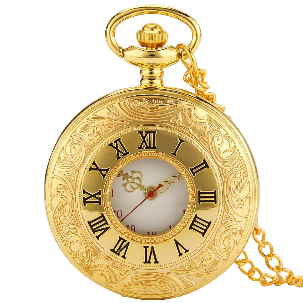 Vintage Pocket Watch Pendant - Unisex Gold with Necklace Chain B Pocket Watch & Chain Pocket Watch