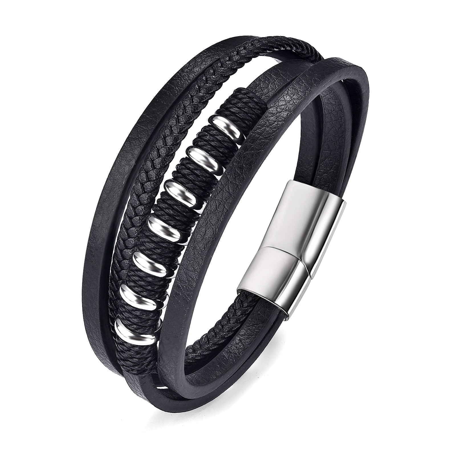 Multilayer Braided Viking Bracelet for Men Silver 6 Men's Bracelet