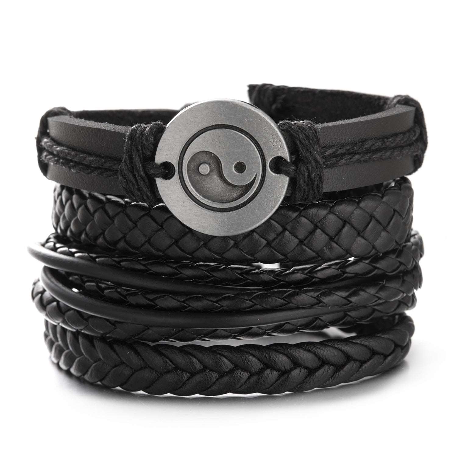 Multilayer Leather Braid Bracelets for Men with Star, Leaf and Owl Bangles Yin Yen 20cm Adjustable Men's Bracelet