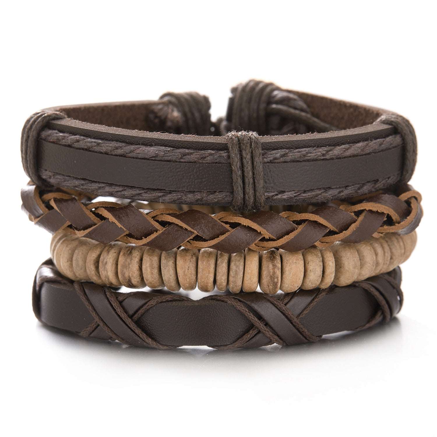 Multilayer Leather Braid Bracelets for Men with Star, Leaf and Owl Bangles Style 13 20cm Adjustable Men's Bracelet